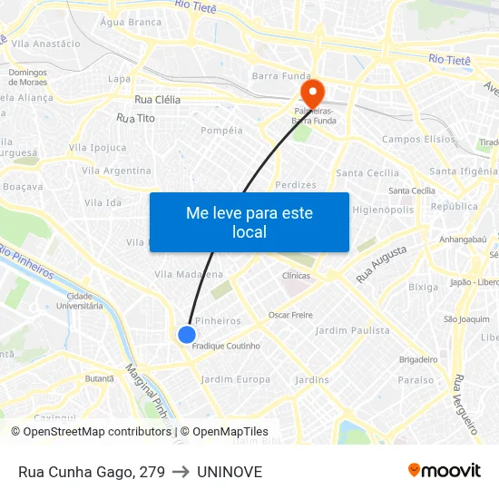 Rua Cunha Gago, 279 to UNINOVE map