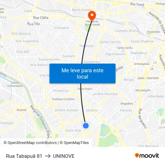 Rua Tabapuã 81 to UNINOVE map