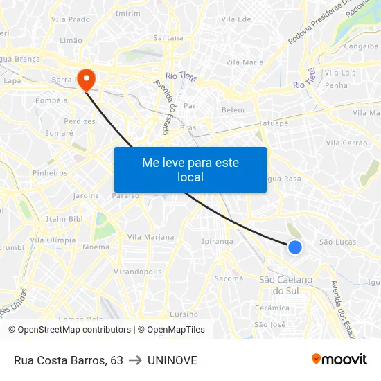 Rua Costa Barros, 63 to UNINOVE map