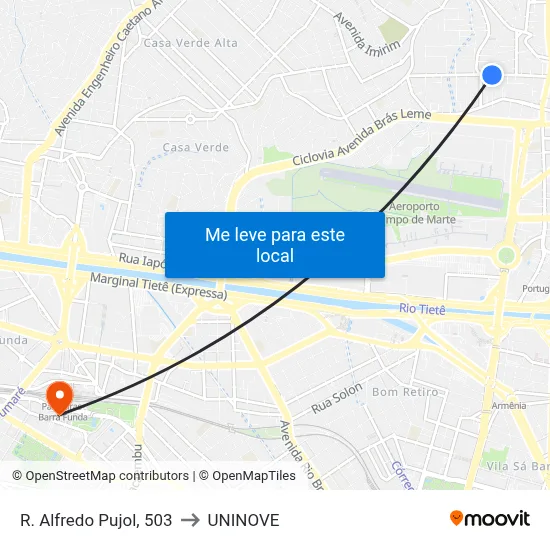 R. Alfredo Pujol, 503 to UNINOVE map