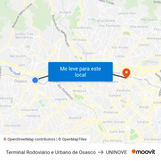 Terminal Rodoviário e Urbano de Osasco to UNINOVE map