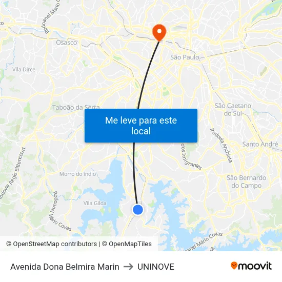 Avenida Dona Belmira Marin to UNINOVE map
