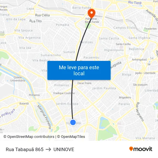 Rua Tabapuã 865 to UNINOVE map