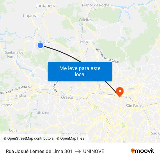 Rua Josué Lemes de Lima 301 to UNINOVE map