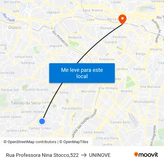 Rua Professora Nina Stocco,522 to UNINOVE map
