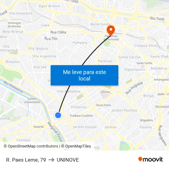 R. Paes Leme, 79 to UNINOVE map