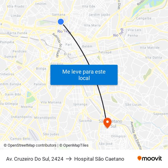 Av. Cruzeiro Do Sul, 2424 to Hospital São Caetano map