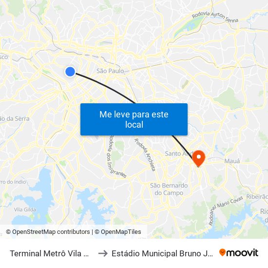 Terminal Metrô Vila Madalena to Estádio Municipal Bruno José Daniel map