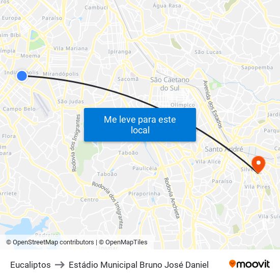 Eucaliptos to Estádio Municipal Bruno José Daniel map