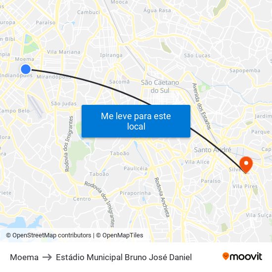 Moema to Estádio Municipal Bruno José Daniel map