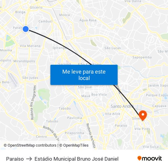 Paraíso to Estádio Municipal Bruno José Daniel map