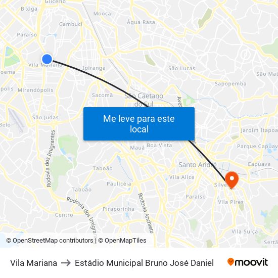 Vila Mariana to Estádio Municipal Bruno José Daniel map