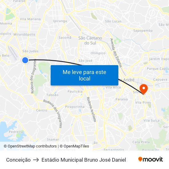 Conceição to Estádio Municipal Bruno José Daniel map