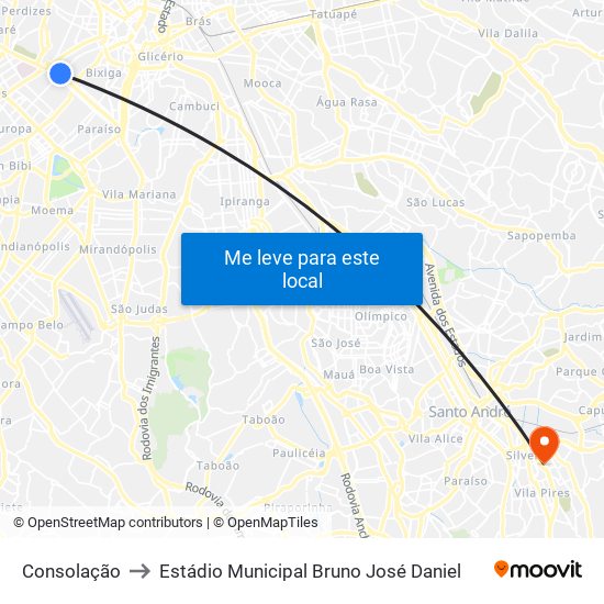 Consolação to Estádio Municipal Bruno José Daniel map