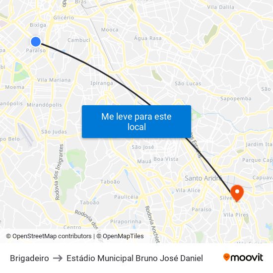 Brigadeiro to Estádio Municipal Bruno José Daniel map