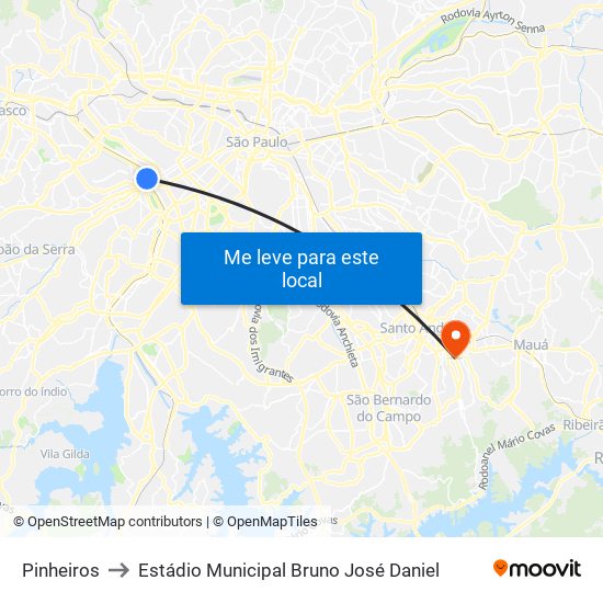 Pinheiros to Estádio Municipal Bruno José Daniel map