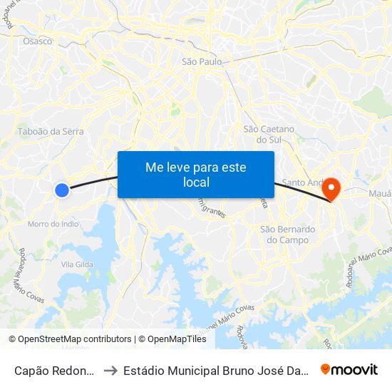 Capão Redondo to Estádio Municipal Bruno José Daniel map
