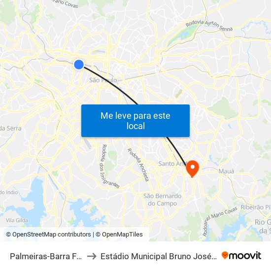 Palmeiras-Barra Funda to Estádio Municipal Bruno José Daniel map
