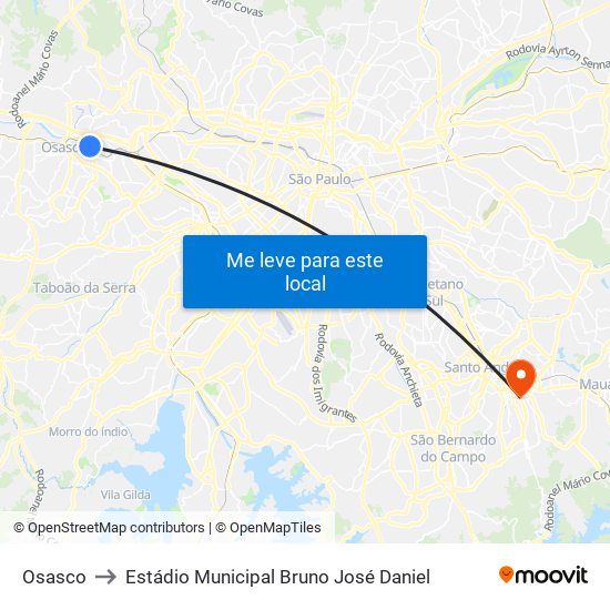 Osasco to Estádio Municipal Bruno José Daniel map