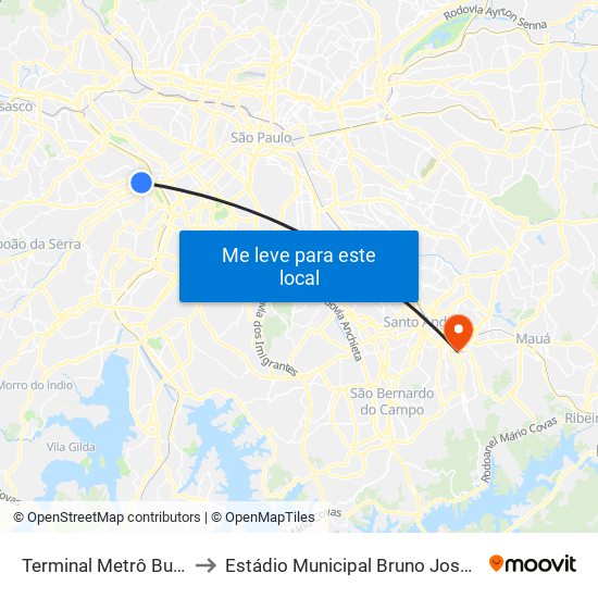 Terminal Metrô Butantã to Estádio Municipal Bruno José Daniel map