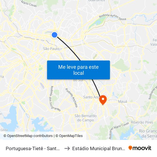 Portuguesa-Tietê - Santana, São Paulo to Estádio Municipal Bruno José Daniel map