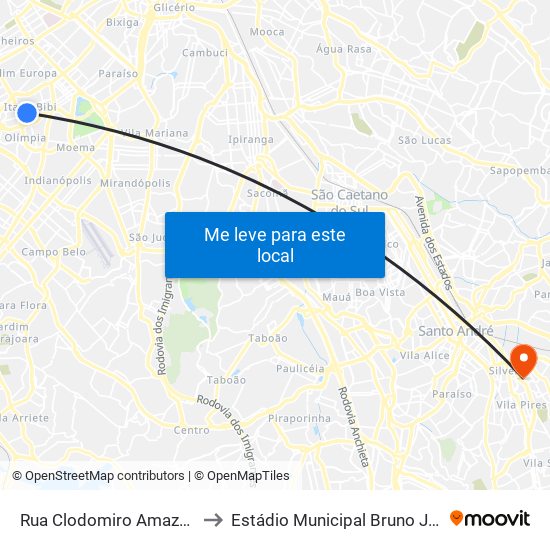 Rua Clodomiro Amazonas 221 to Estádio Municipal Bruno José Daniel map