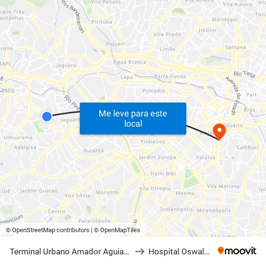 Terminal Urbano Amador Aguiar (Vila Yara) to Hospital Oswaldo Cruz map