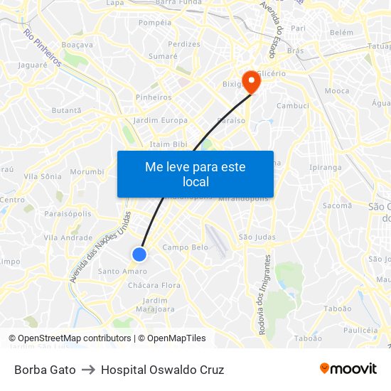 Borba Gato to Hospital Oswaldo Cruz map