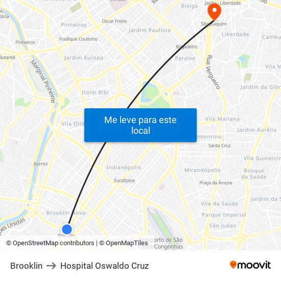 Brooklin to Hospital Oswaldo Cruz map