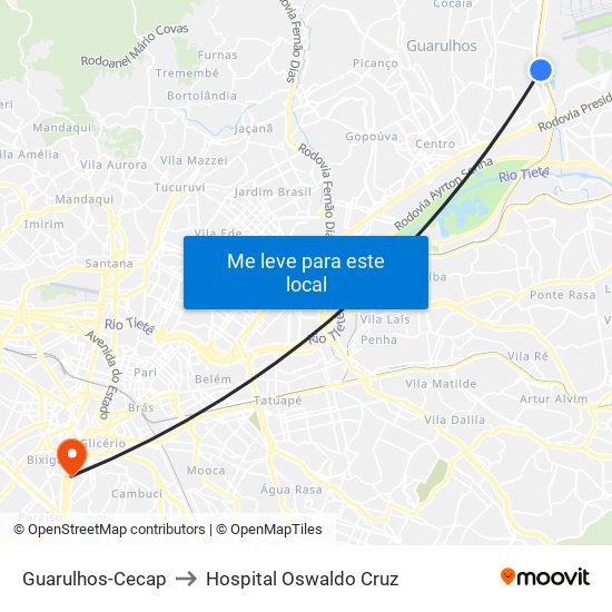 Guarulhos-Cecap to Hospital Oswaldo Cruz map