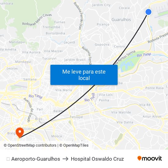 ✈️ Aeroporto-Guarulhos to Hospital Oswaldo Cruz map