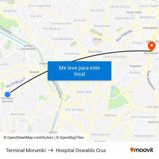 Terminal Morumbi to Hospital Oswaldo Cruz map