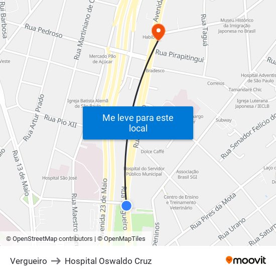 Vergueiro to Hospital Oswaldo Cruz map