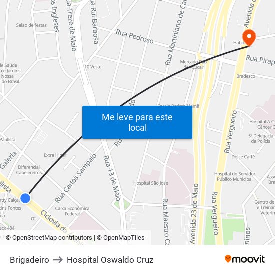 Brigadeiro to Hospital Oswaldo Cruz map