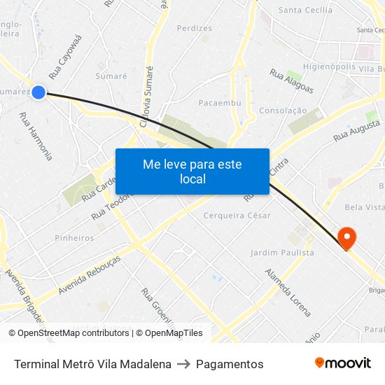 Terminal Metrô Vila Madalena to Pagamentos map