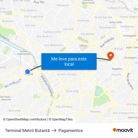 Terminal Metrô Butantã to Pagamentos map