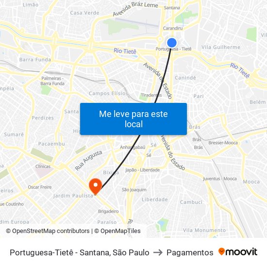 Portuguesa-Tietê - Santana, São Paulo to Pagamentos map