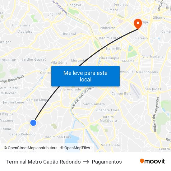 Terminal Metro Capão Redondo to Pagamentos map