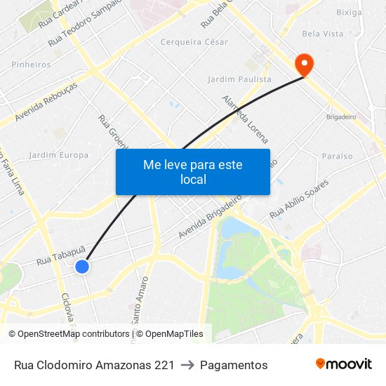 Rua Clodomiro Amazonas 221 to Pagamentos map
