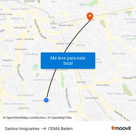 Santos-Imigrantes to CEMA Belém map