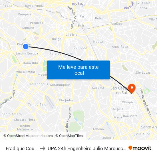 Fradique Coutinho to UPA 24h Engenheiro Julio Marcucci Sobrinho map