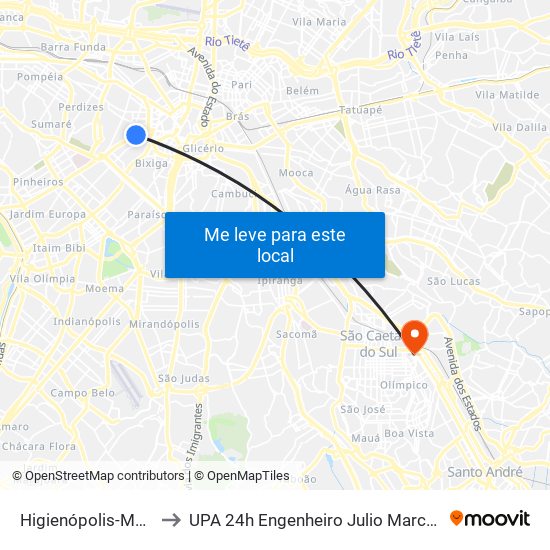 Higienópolis-Mackenzie to UPA 24h Engenheiro Julio Marcucci Sobrinho map