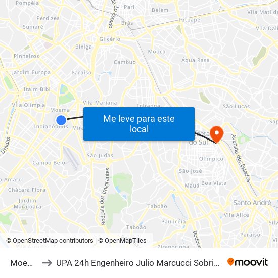 Moema to UPA 24h Engenheiro Julio Marcucci Sobrinho map
