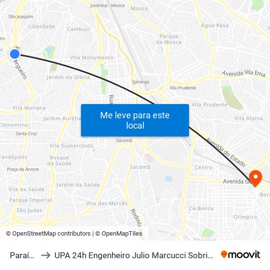 Paraíso to UPA 24h Engenheiro Julio Marcucci Sobrinho map