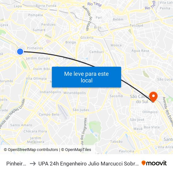 Pinheiros to UPA 24h Engenheiro Julio Marcucci Sobrinho map