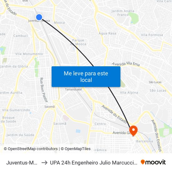 Juventus-Mooca to UPA 24h Engenheiro Julio Marcucci Sobrinho map