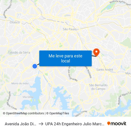 Avenida João Dias 2841 to UPA 24h Engenheiro Julio Marcucci Sobrinho map