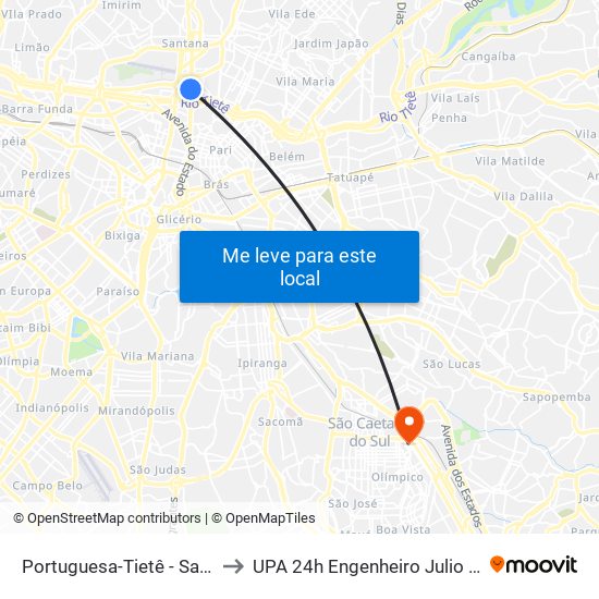 Portuguesa-Tietê - Santana, São Paulo to UPA 24h Engenheiro Julio Marcucci Sobrinho map