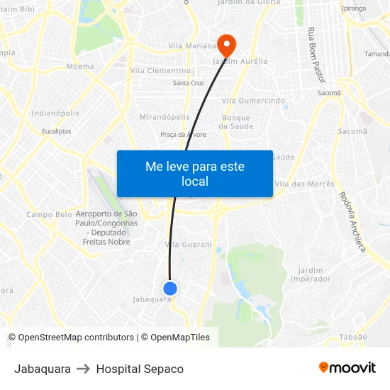 Jabaquara to Hospital Sepaco map