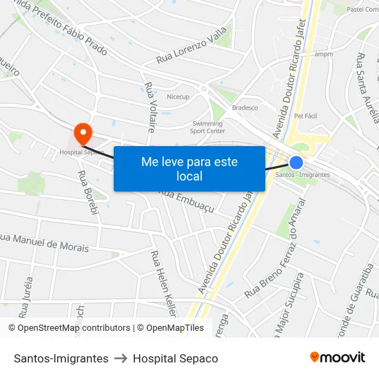 Santos-Imigrantes to Hospital Sepaco map